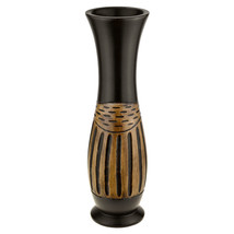 Decorative Hand Carved Lines Brown and Black Mango Tree Wooden Vase - $24.54