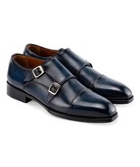 Paul Parkman Mens Shoes Navy Blue Leather Double Monkstrap Handmade 9468... - €454,88 EUR