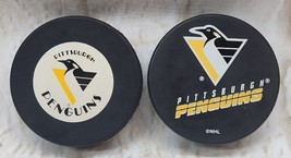 Two Vtg Trench Mfg. Pittsburgh Penguins Nhl Official Puck Made In Slovakia - $9.94