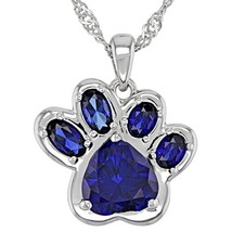 2.60CT Blue Sapphire Paw Print Pendant Necklace 14K White Gold Plated Silver - £59.05 GBP