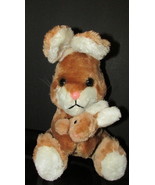 vintage 1981 Dakin brown plush mom bunny rabbit hugging baby set 2 - £10.72 GBP