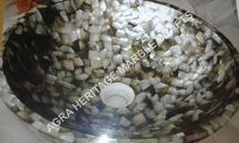 12&quot; Marble Decorative Wash Basin Sink Precious Inlay Stone Bathroom Deco... - £901.54 GBP