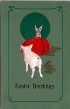 Easter Greetings Hand Painted Egg Pig Rabbit Early Udb Embossed Postcard X6 - £14.84 GBP