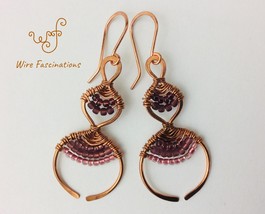 Handmade copper earrings: beaded gourd shaped copper frames large - $31.00