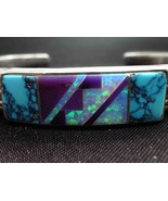 Peterson Chee Navajo Opal Lapis &amp; Turquoise Mosaic Inlay Cuff Bracelet S... - £231.98 GBP