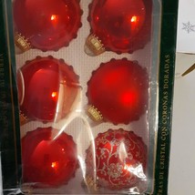 Set of 6 Classic Krebs Mercury Glass Christmas Ornaments Bright Red 1 with Gold  - $19.79