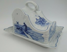 Blue White Porcelain Covered Cheese Butter Wedge Keeper -Antique Dutch Delft (?) - £64.73 GBP