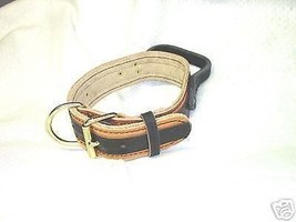2 IN LEATHER COLLAR WITH HANDLE k9 SCHUTZHUND 2 TONE CUSTOM MADE SIZE CO... - $41.64