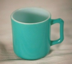 Hazel Atlas Milk Glass Cup Mug Teal Turquoise 3&quot; D Handle Child Size Vintage MCM - £13.23 GBP