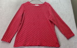 Coldwater Creek Shirt Women&#39;s Large Red Polka Dot Cotton Long Sleeve Round Neck - £13.98 GBP
