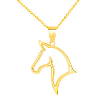 10k Solid Gold Outlined Stallion Horse Head Pendant Necklace Yellow, Rose, White - £110.01 GBP+