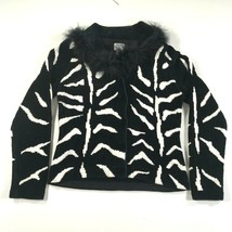 Berek Jacke Damen S Schwarz Weiß Zebra Druck Pelzkragen Langärmlig Knöpfe - $39.59