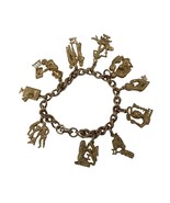 Vintage Coro The Ten Commandments Charm Bracelet Gold Tone Metal 10 Charms - £29.88 GBP