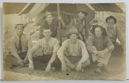 Rppc Handsome Group of Men Camp Scene c1910 Real Photo Postcard O3 - £14.84 GBP