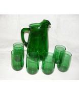 Vintage Anchor Hocking Forest Green Glass Juice Set Pitcher + 6 Tumblers - €76,59 EUR