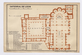 1898 Original Antique Map Of Leon Cathedral / Spain - $22.40