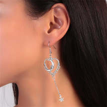 Silver-Plated Moon Heart Star Drop Earrings - £10.54 GBP