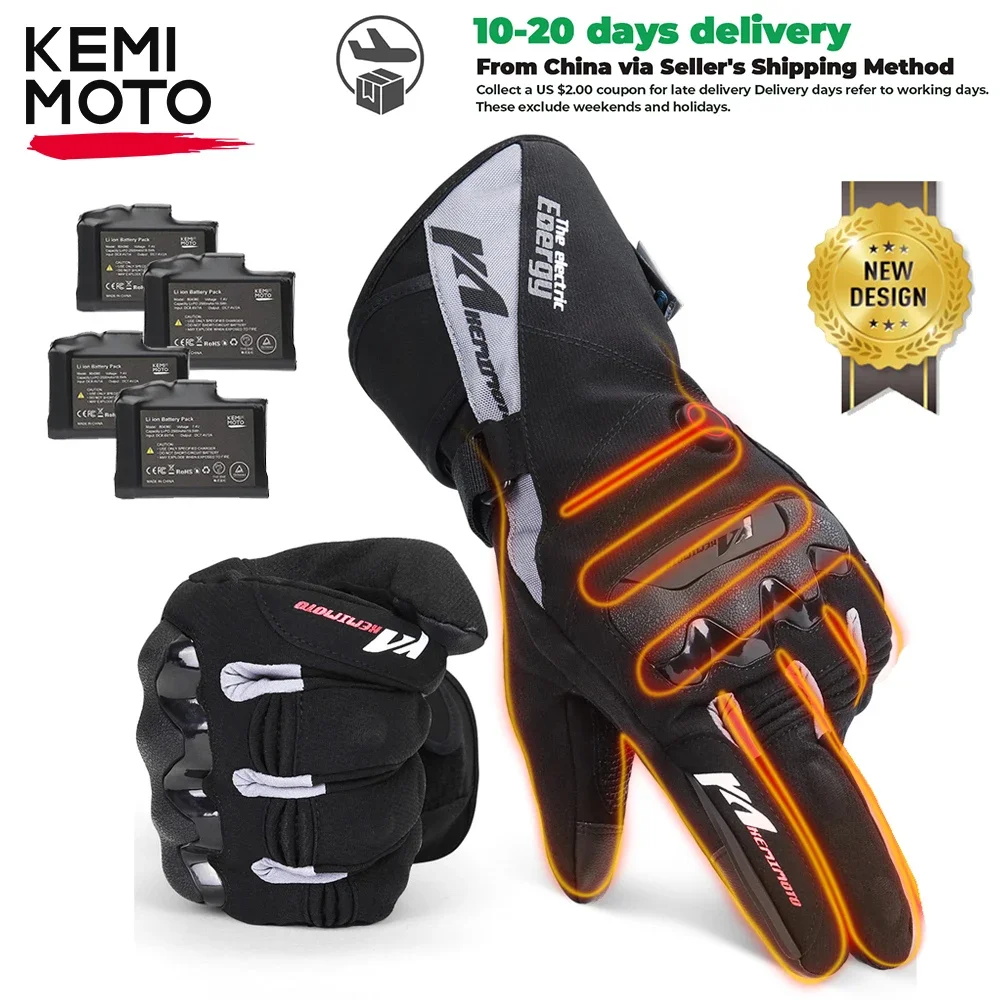 Motorcycle Snowmobile Heated Gloves Warm Touch Screen Heated Winter Ski Gloves - £89.79 GBP+