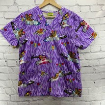 Scooby-Doo Scrub Top Nurse Uniform Sz Small S Womens Purple  - £23.25 GBP