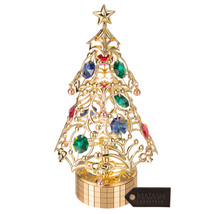 24K Gold Plated Christmas Tree Wind-Up Music Box Table Top Ornament by Matashi - £37.74 GBP