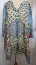 Johnny Was Geometric blues Floral Tunic dress Tunic Sz M Cupra Rayon V Neck - $100.00