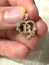 10K Yellow Gold Heart Initial Letter Charm Pendant A-Z Alphabet - £59.85 GBP