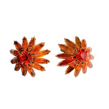 Starburst Judy Lee Bright Orange Gold Toned Rhinestone Clip On Earrings - £23.64 GBP