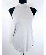 Chaser Womens Top Shirt L Gray Diamond Halter Neck Ruffles Sleeveless Ra... - $30.58 CAD