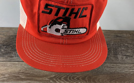 Vintage K-Products STIHL Chainsaw Patch Snapback Trucker Hat Orange White USA - £77.84 GBP