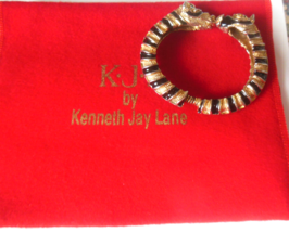 KJL Black Enamel &amp; Gold-tone Double Head Zebra Cuff Bracelet - £38.20 GBP