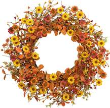 Artificial Fall Wreath 22 Inch Autumn Wreaths for Front Door Orange Euca... - $34.69