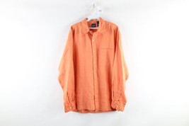 Vtg Gap Mens Medium Blank Linen Weave Collared Long Sleeve Button Shirt Orange - £38.80 GBP