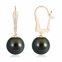Tahitian Cultured Pearl Drop Earrings with Diamond in 14K Gold (AAAA, 10MM) - £1,588.75 GBP