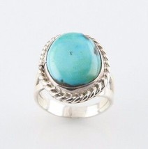 Vintage Women&#39;s Silver Ring with Blue-Green Turquoise Cabochon (Size 4-1/2) - £39.11 GBP