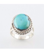Vintage Women&#39;s Silver Ring with Blue-Green Turquoise Cabochon (Size 4-1/2) - £38.92 GBP