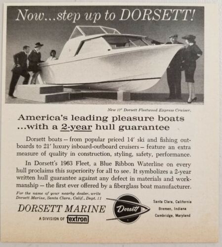 Primary image for 1963 Print Ad Dorsett 17' Fleetwood Express Cruiser Boats Blue Ribbon Waterline