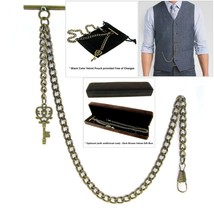 Albert Chain Bronze Color Pocket Watch Chain for Men Vintage Key Fob T Bar AC15 - £9.84 GBP+