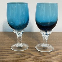 Set of 2 Empoli Italian Cordial Glasses Azure Teal Blue HandBlown Glass ... - $9.79