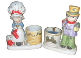 2 Vintage 1978 Bisque Porcelain Christmas Luvkins Candle Holders Decor - £7.47 GBP