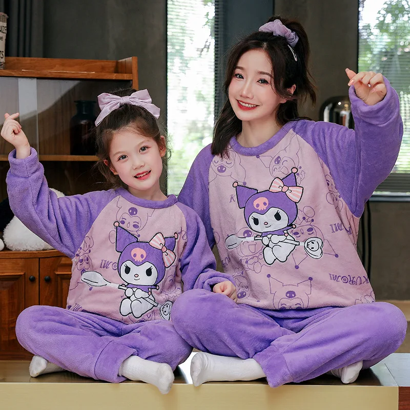 Anime Sanrio Kuromi Girls Plush Pajamas Kawaii Cinnamoroll Winter Home Wear - £25.89 GBP+