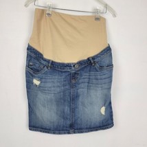 Indigo Blue Distressed Denim Maternity Mini Skirt M Medium Wash Stretch - $9.89