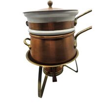Vintage Copper Ceramic Double Boiler Fondue Set All Pieces Included - $189.99