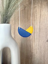 Glitter Blue Polymer Clay Necklace, Glitter Blue and Golden Geometric Shaped Nec - £14.42 GBP