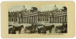 c1890&#39;s Stereoview Card St. Peter&#39;s Vatican &amp; Arcade Horses Carriage Rom... - $9.49