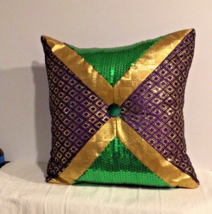 Mardi Gras PGG Silver Dazzle Fabric Pillow - 14&quot; x 14&quot; - £18.33 GBP