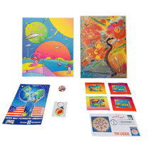 Peter Max Collection Of Lithographs Stamps Postcard Key Chain &amp; Pink Button Pin - £560.33 GBP