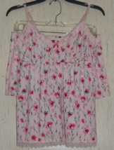 New Womens Laura Ashley Pink W/ Floral Jersey Knit Pajama Shorts Set Size L - £19.97 GBP