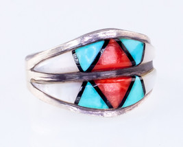Teme Sunburst Lapidary Inlay Sterling Silver Ring Size 5.5 Gorgeous - £53.96 GBP