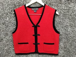 Vintage Herman Geist Cardigan Vest Women Medium Red 100% Wool Sleeveless - $27.67