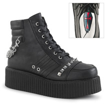 DEMONIA 2&quot; Platform Oxford Vegan Punk Black Creeper Boot Zip Shoes V-CRE... - $108.95